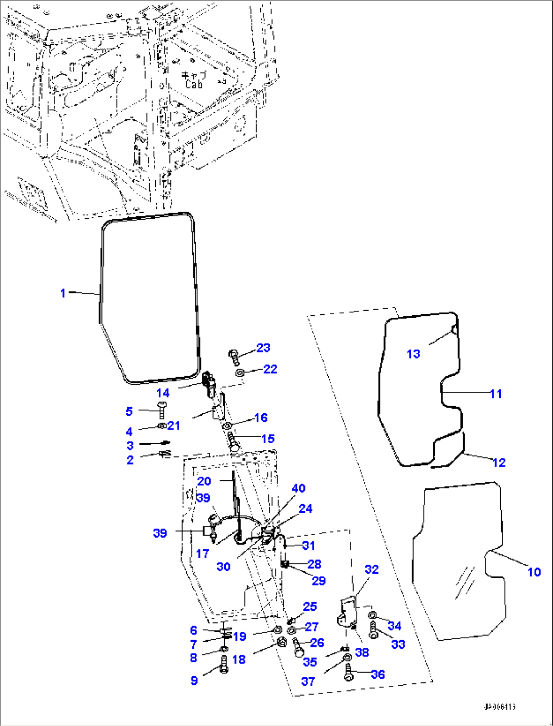 ROPS Cab, Door Damper, Window and Wiper, L.H. (#80980-)