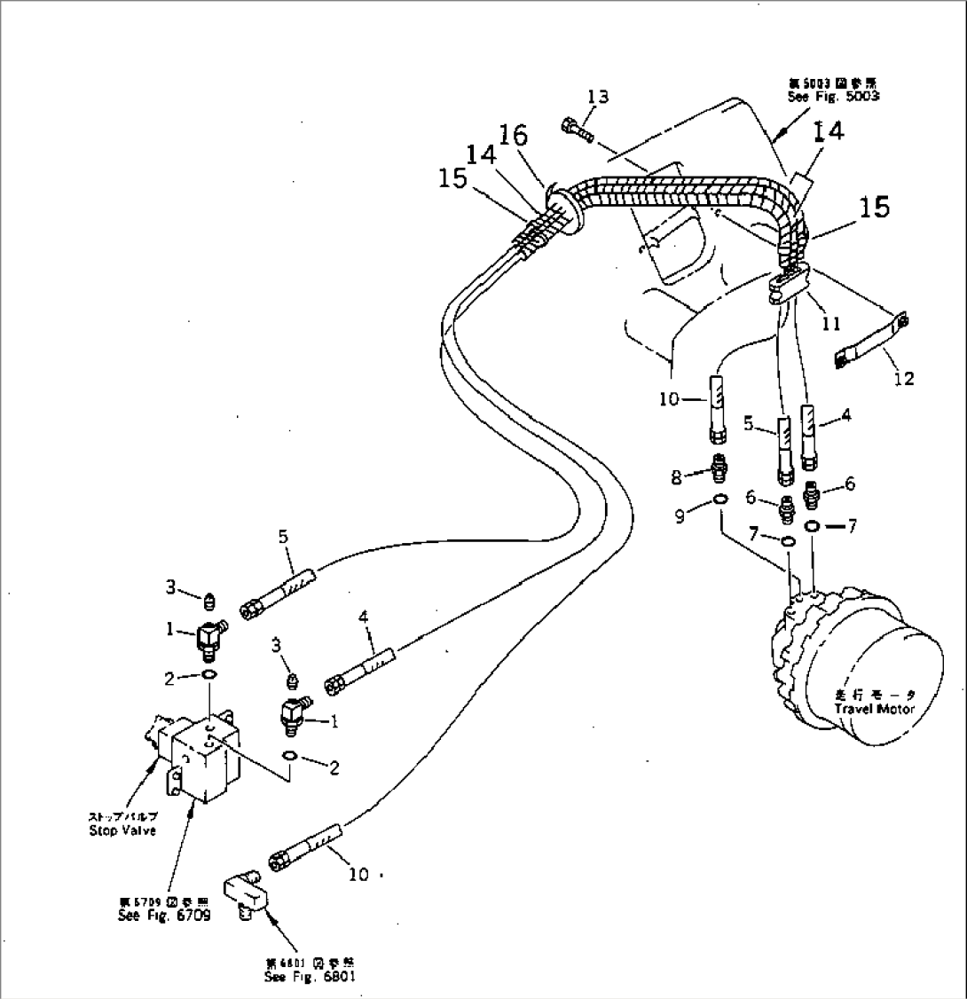 HYDRAULIC PIPING (STOP VALVE TO TRAVEL MOTOR) (REAR)