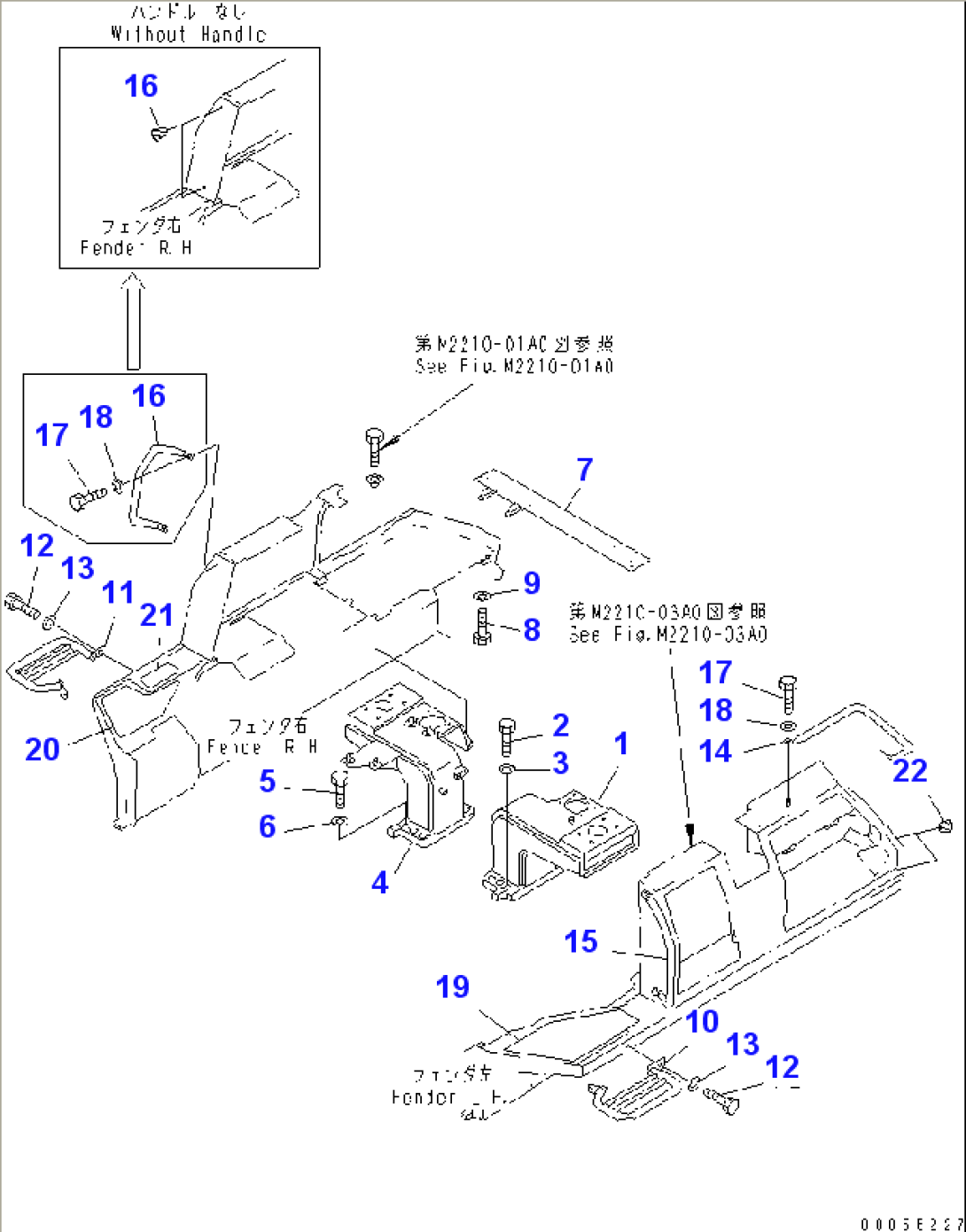 FENDER (BRACKET AND HANDLE) (EXCEPT JAPAN) (FOR NON CAB)(#61501-)