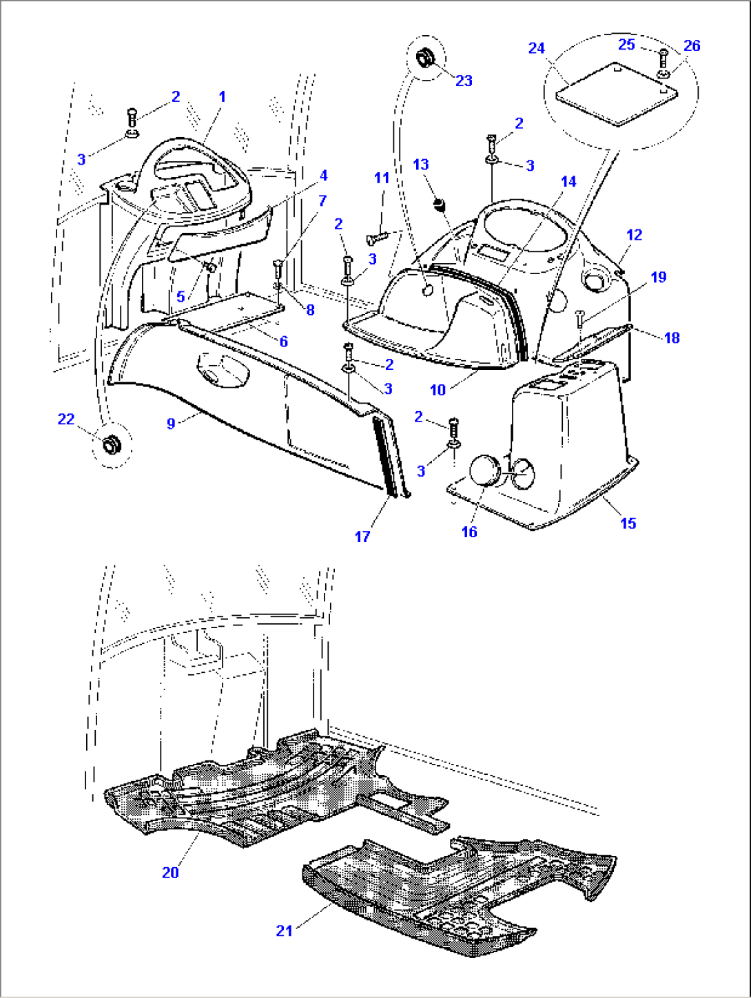DASHBOARD, FLOOR MAT (CABIN)