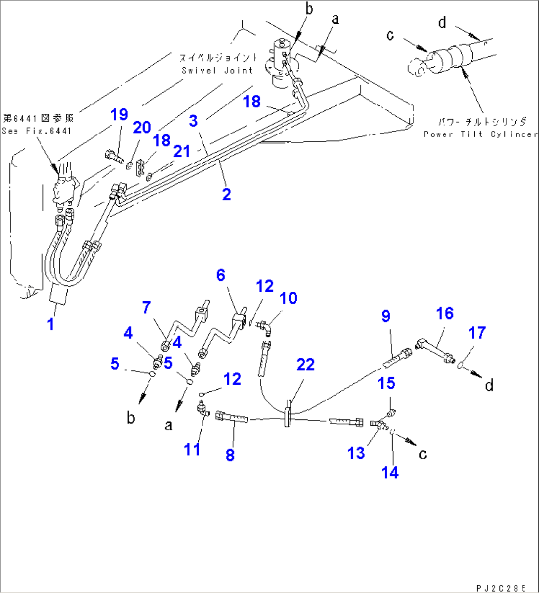 HYDRAULIC PIPING (POWER TILT CYLINDER LINE) (2/2) (WITH SHOCK RELEASE BLADE)