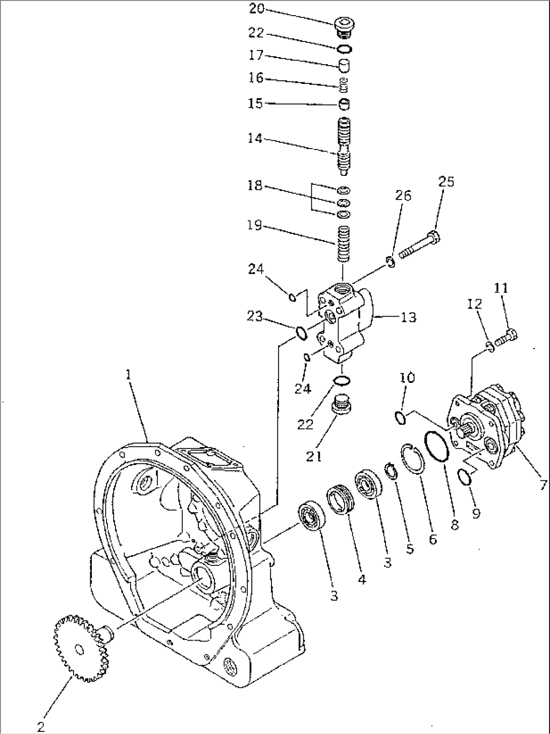 MAIN CLUTCH PUMP DRIVE AND RELIEF VALVE