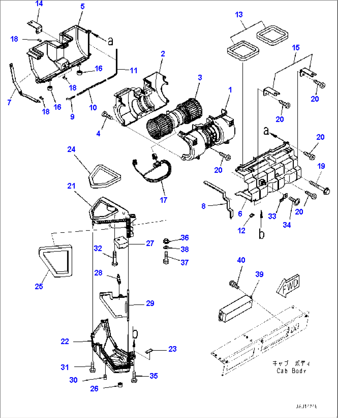 ROPS Cab and Floor Frame Group, Air Conditioner and Heater, Blower (#77503-)