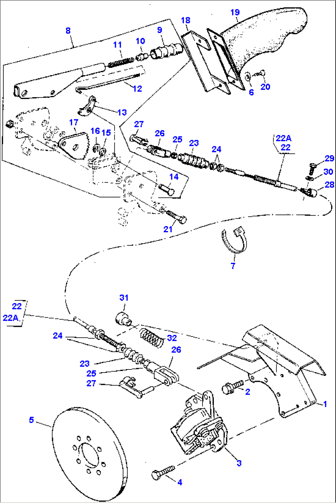 HAND BRAKE AND OPERATING ASSEMBLY