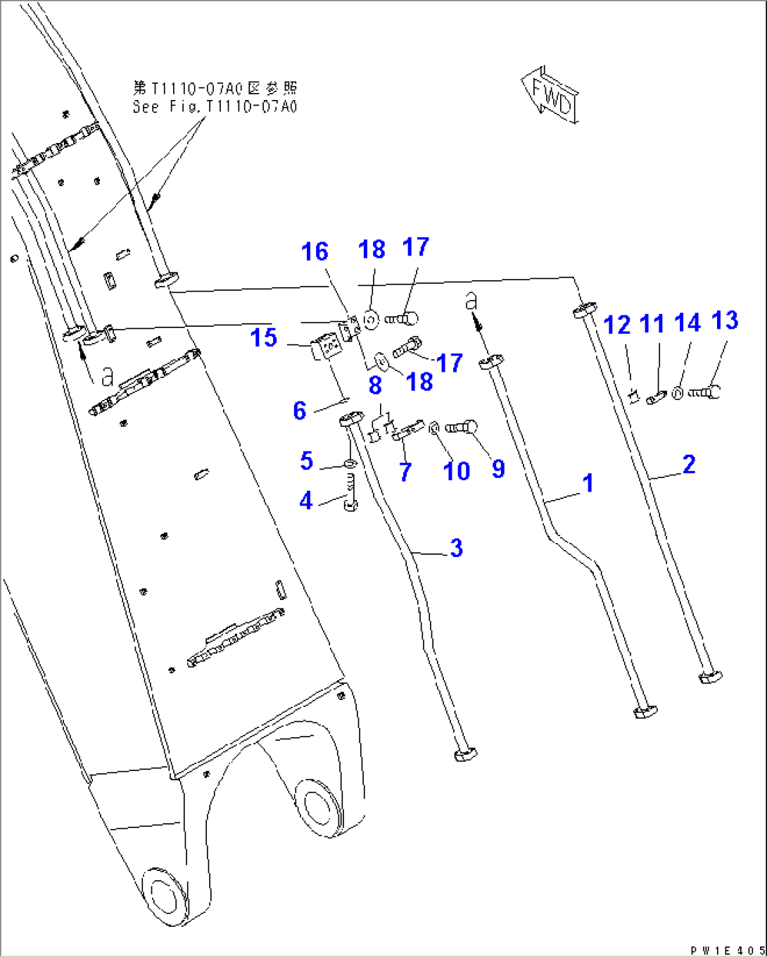 BOOM (9.1M) (BUCKET CYLINDER PIPING) (BOTTOM) (BACKHOE)(#30001-)