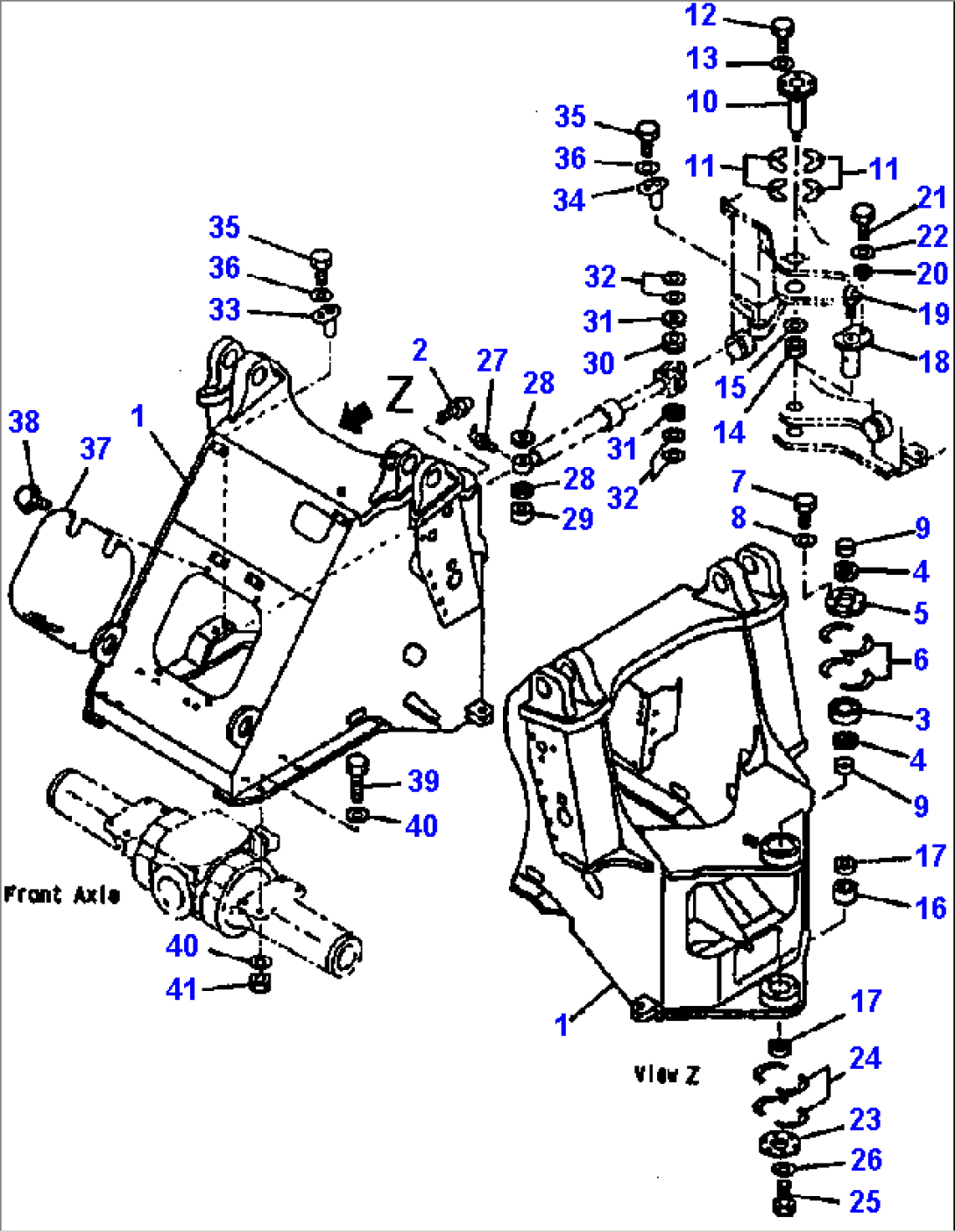 FIG NO. J4110-02A0 FRONT FRAME (WITH FRONT ATTACHMENT) (WITH 3-SPOOL CONTROL VALVE)
