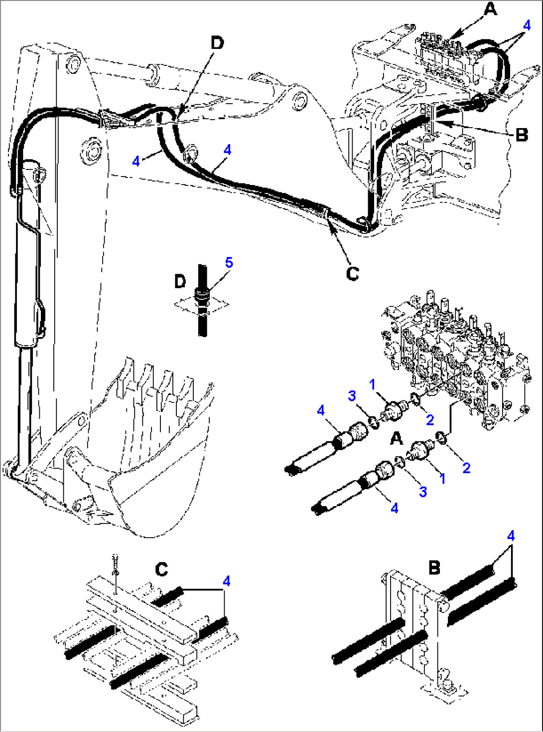 FIG. H6740-01A0 BACKHOE PIPING - CONTROL VALVE TO BUCKET CYLINDER