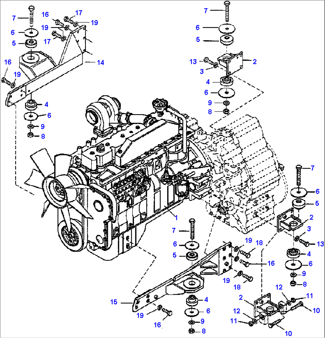 FIG. B0000-03A0 ENGINE AND TRANSMISSION MOUNTING
