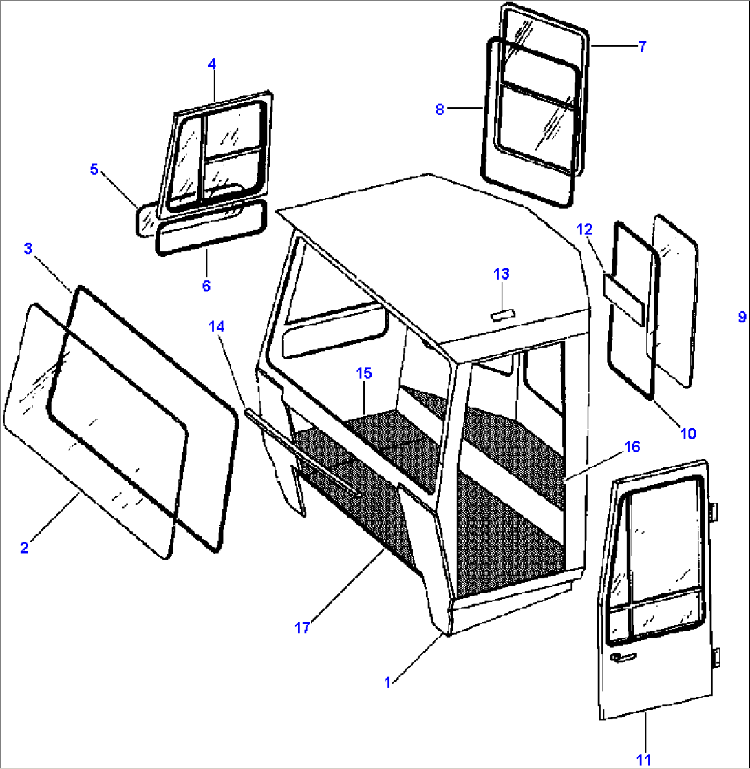 ROPS CAB COMPLETE ASSEMBLY W/ELECTRIC WINDSHIELD WIPERS