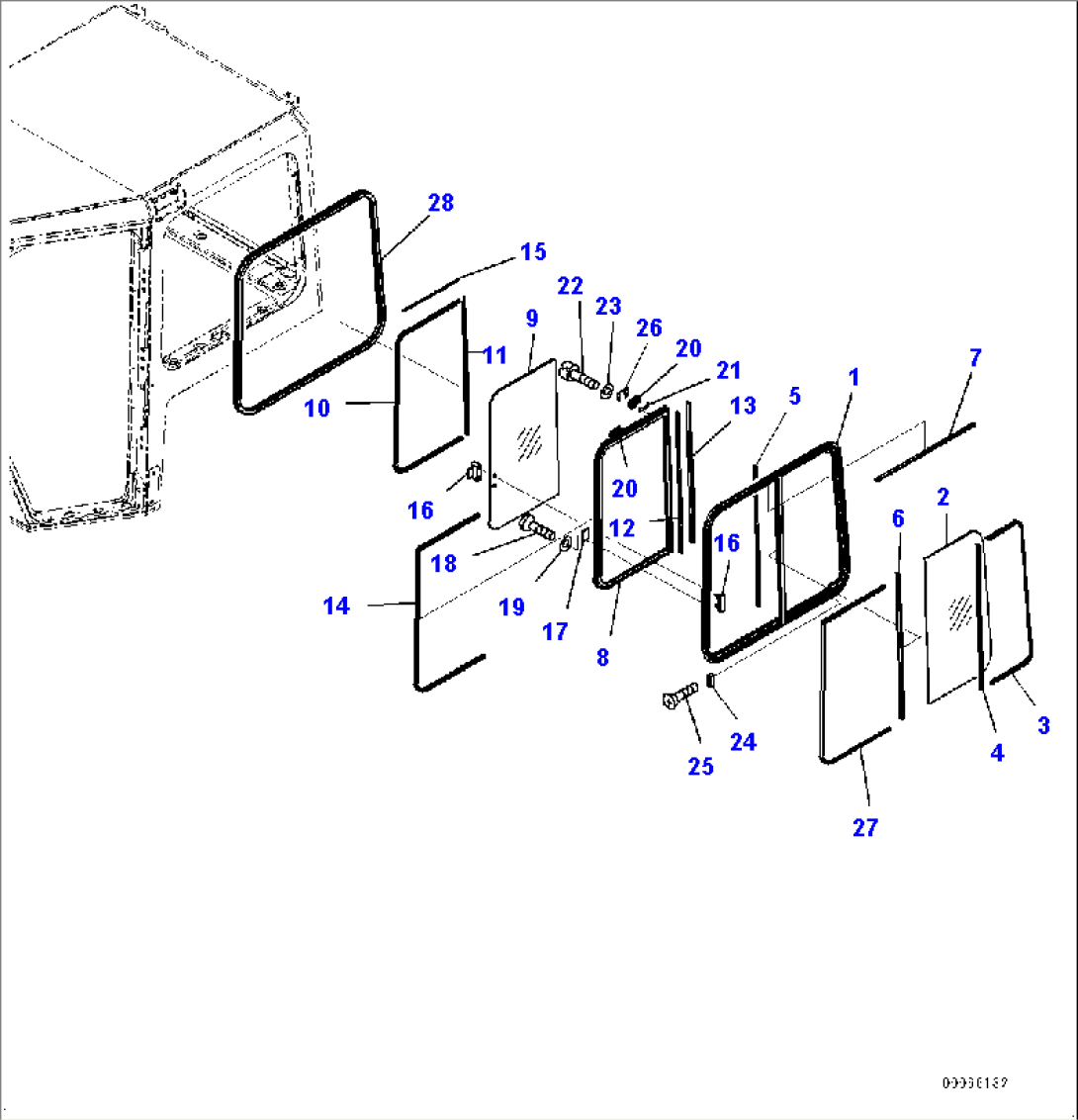 Cab, Sash type Glass Window, L.H. (#20003-)