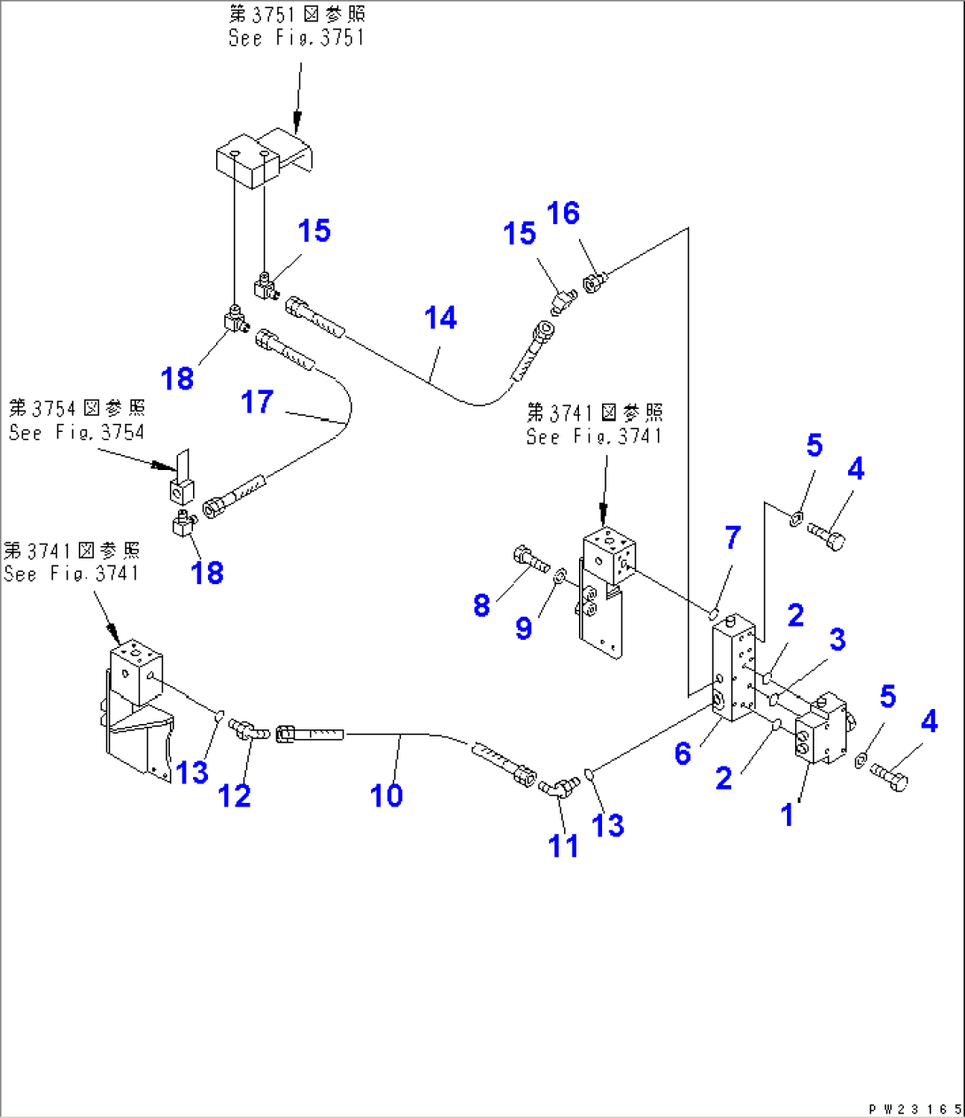 4WD HYDRAULIC PIPING (MOTOR COOLING LINE) (3/4) (FLASHING VALVE) (4WD SPEC.)