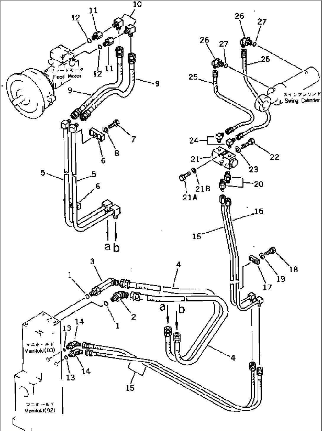 GUIDE SHELL¤ SWING CYLINDER AND FEED MOTOR PIPING (2/2)