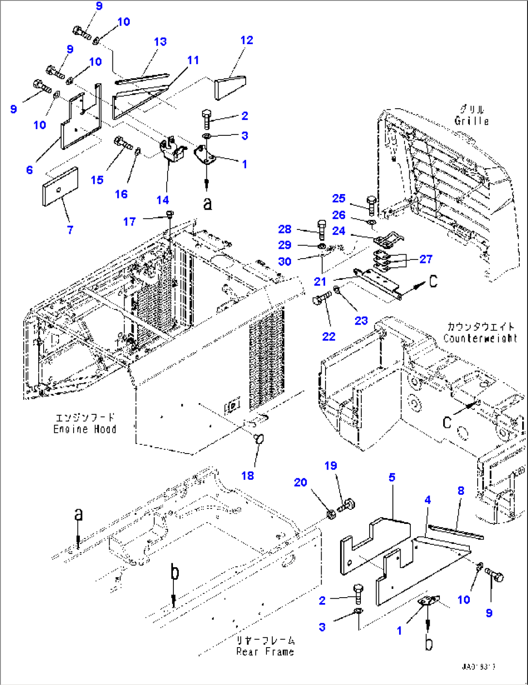 Engine Hood, Mounting (2/2) (#80001-)
