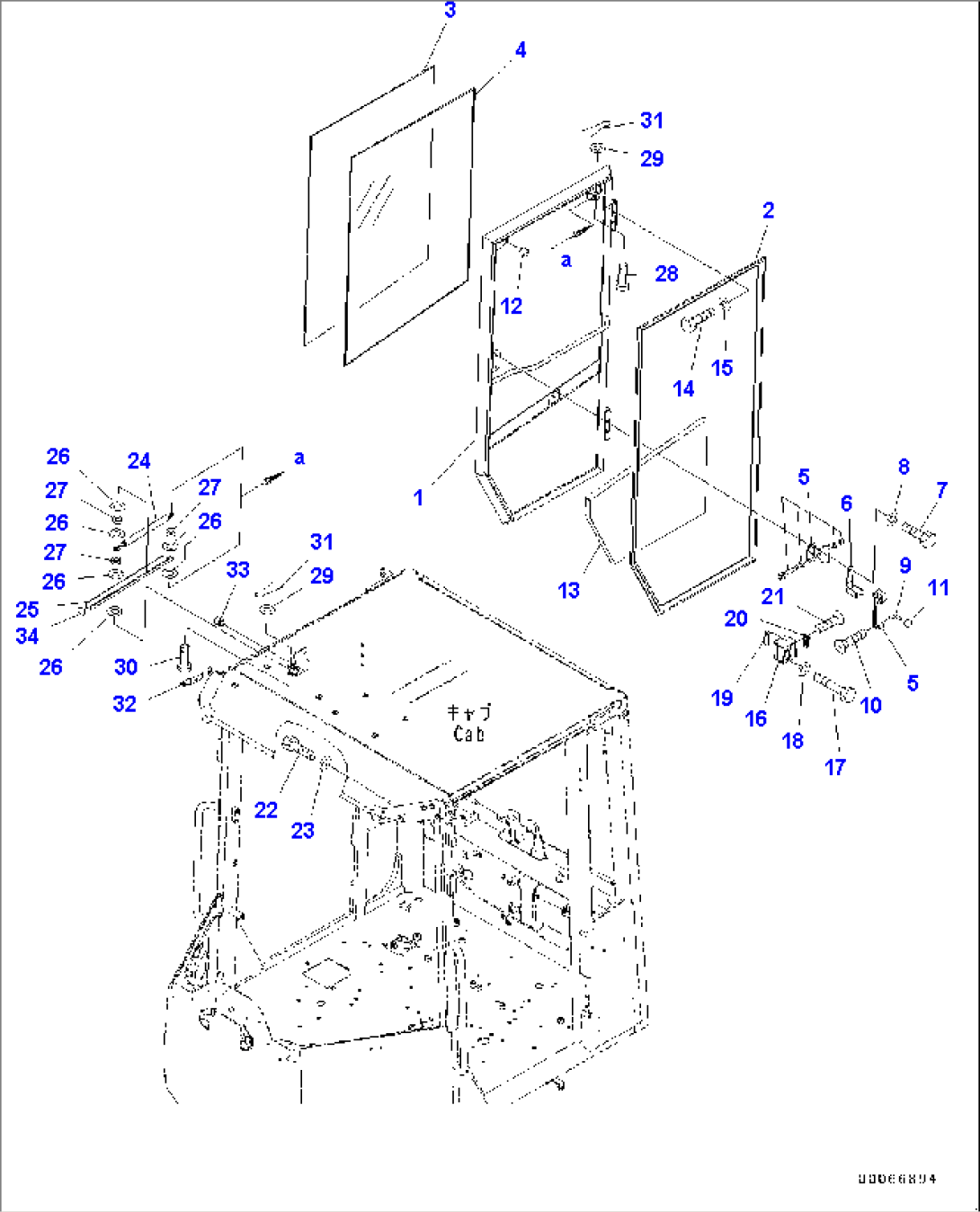 CAB AND FLOOR FRAME GROUP (DOOR AND LATCH) (RHS)