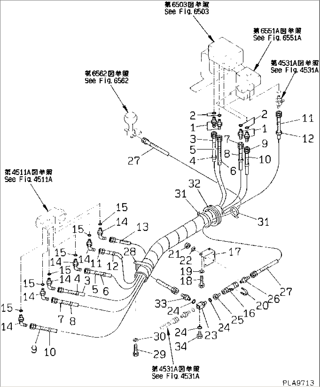 HYDRAULIC PIPING (WORK EQUIPMENT CONTROL¤ L.H.)(#K20393-)