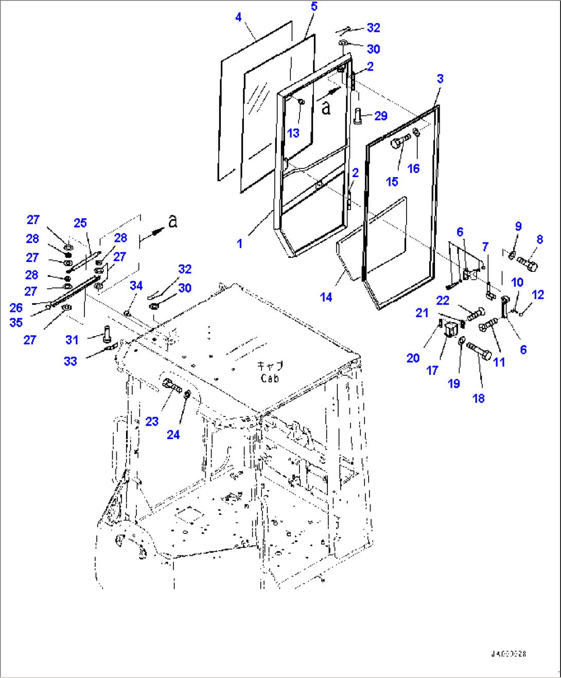 ROPS Cab and Floor Frame Group, Door and Latch, R.H.