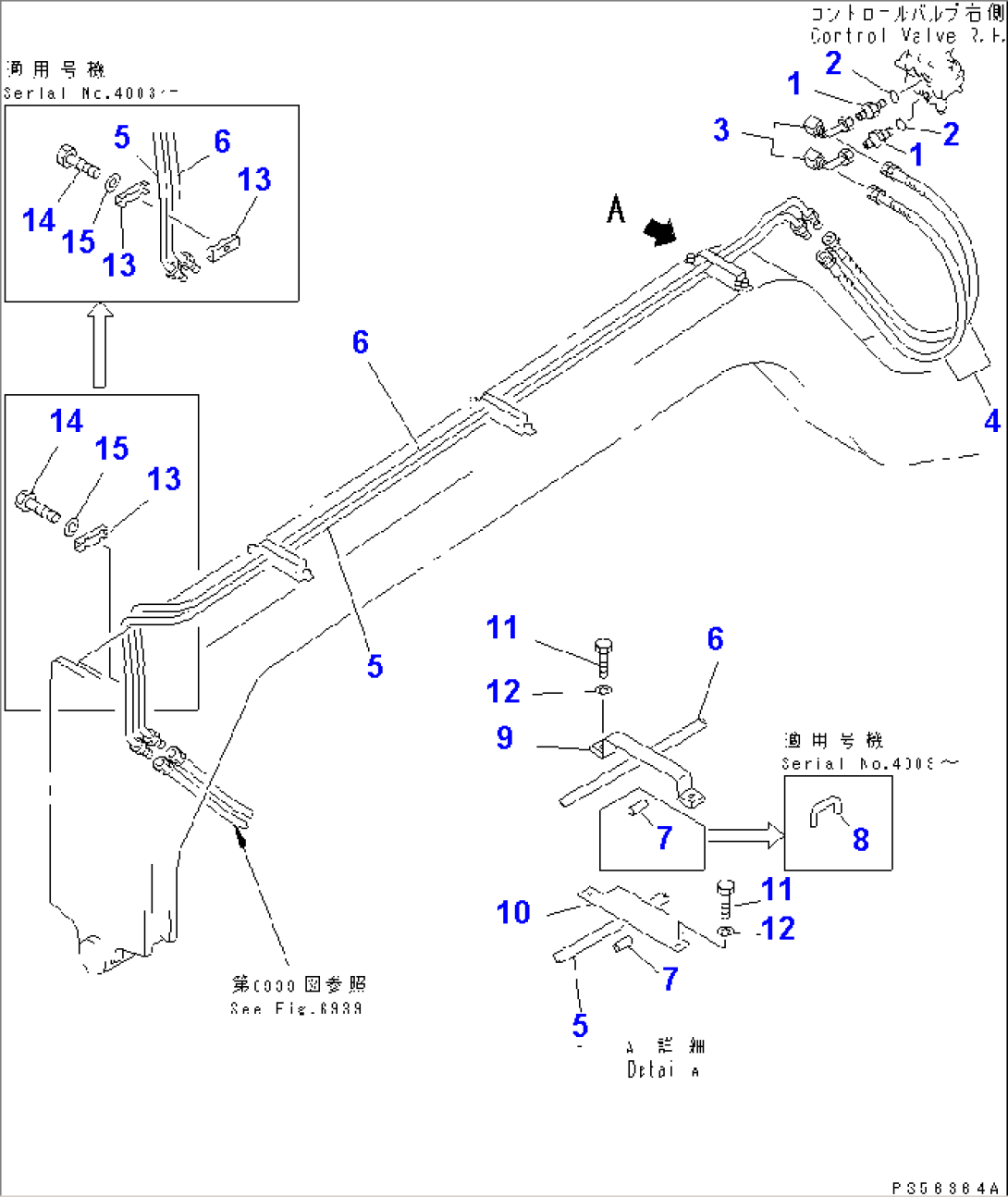 HYDRAULIC PIPING (BLADE SIDE SHIFT CYLINDER LINE) (1/2) (WITH SHOCK RELEASE BLADE)(#4001-4500)