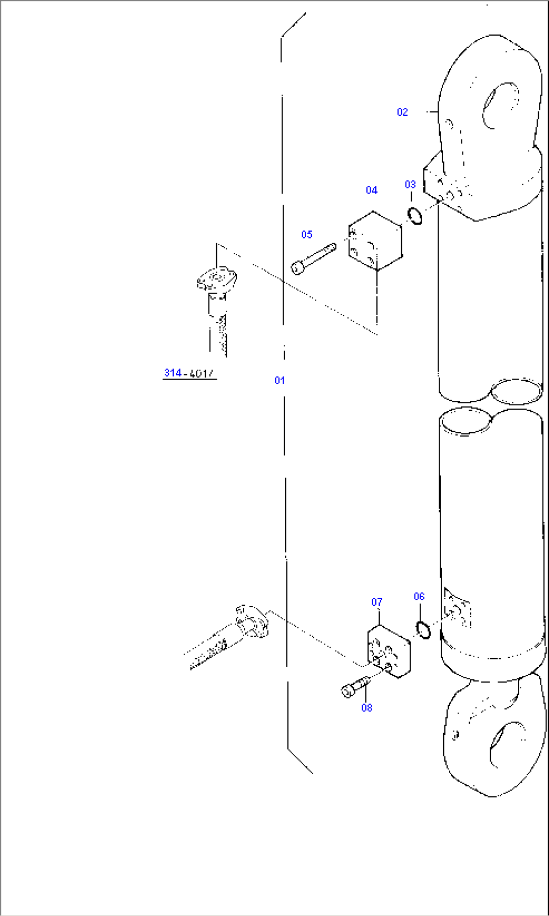 Boom Cylinder with Connecting Blocks, R.H. and L.H.