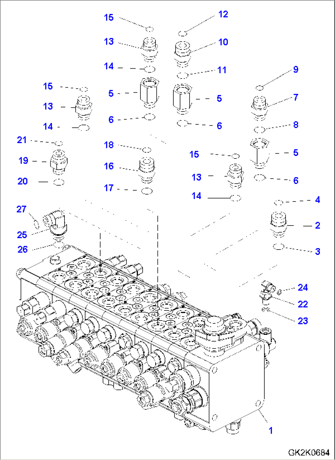 MAIN VALVE (9-SPOOL/TWO-PIECE BOOM) - CONNECTING PARTS (1/4)