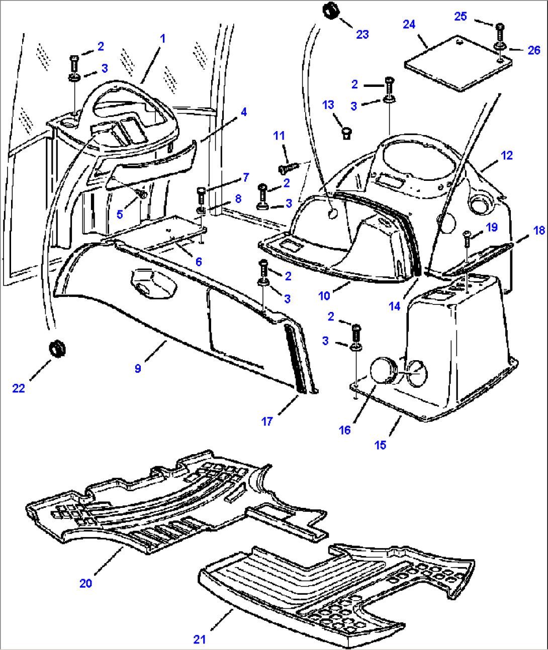 FIG. K5100-01A0 CAB - DASHBOARDS, COVERS AND FLOOR MAT