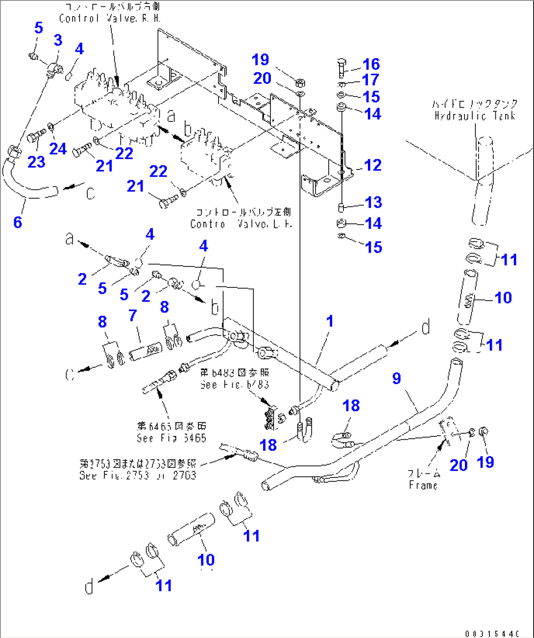 HYDRAULIC PIPING (CONTROL VALVE TO TANK) (WITHOUT AUTO BLADE FOOT SWITCH)(#12001-)