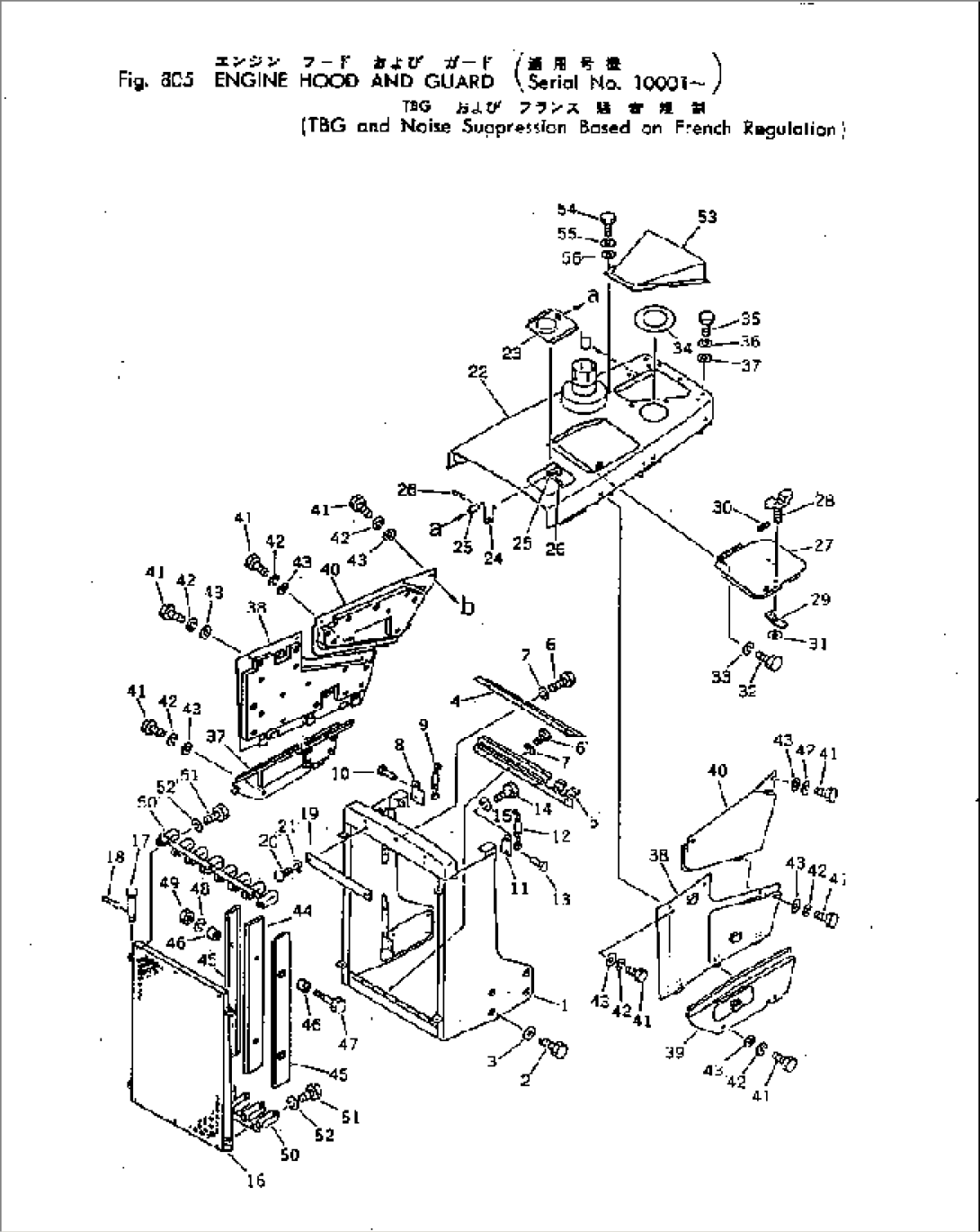 ENGINE HOOD AND GUARD (TBG AND NOISE SUPPRESSION BASED ON FRENCH REGULATION)(#10001-)