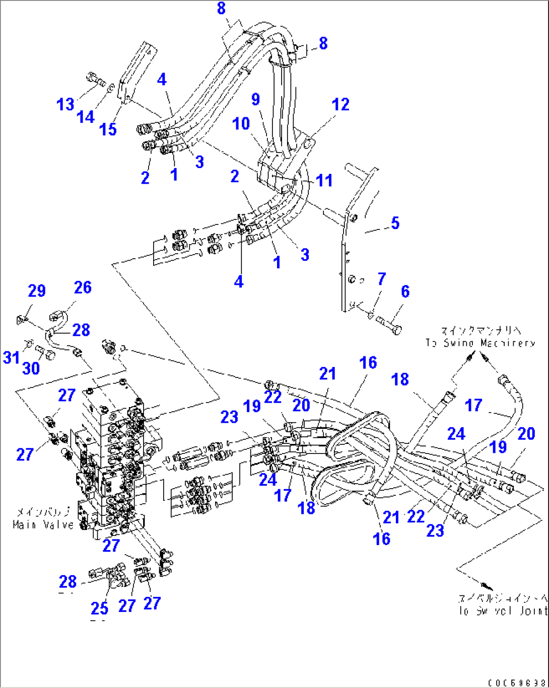 ARM AND BUCKET LINE (3/3) (FOR 1-ATTACHMENT AND BLADE)(#20001-)