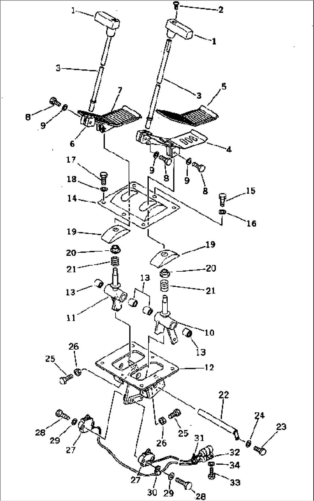 TRAVEL CONTROL LEVER AND LINKAGE (1/2) (FOR LONG LEVER CONTROL) (WITH AUTO DECELERATION)(#24944-26049)