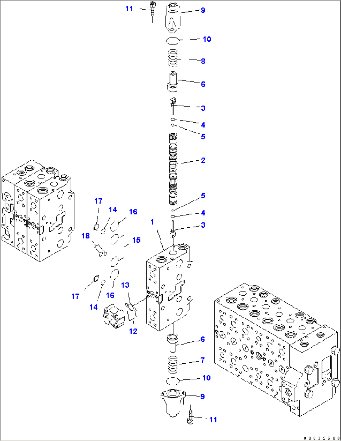 MAIN VALVE (9-SPOOL) (16/22) (FOR TWO-PIECE BOOM)