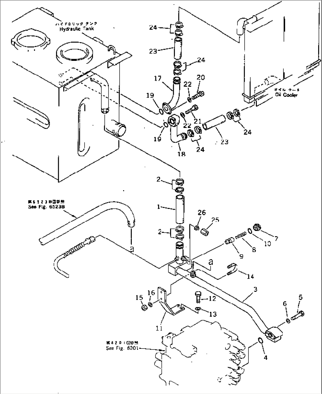 HYDRAULIC PIPING (RETURN AND OIL COOLER)(WITHOUT AUTO DECELERATION)(WITHOUT SWING MECHANICAL BRAKE)(#26574-36207)