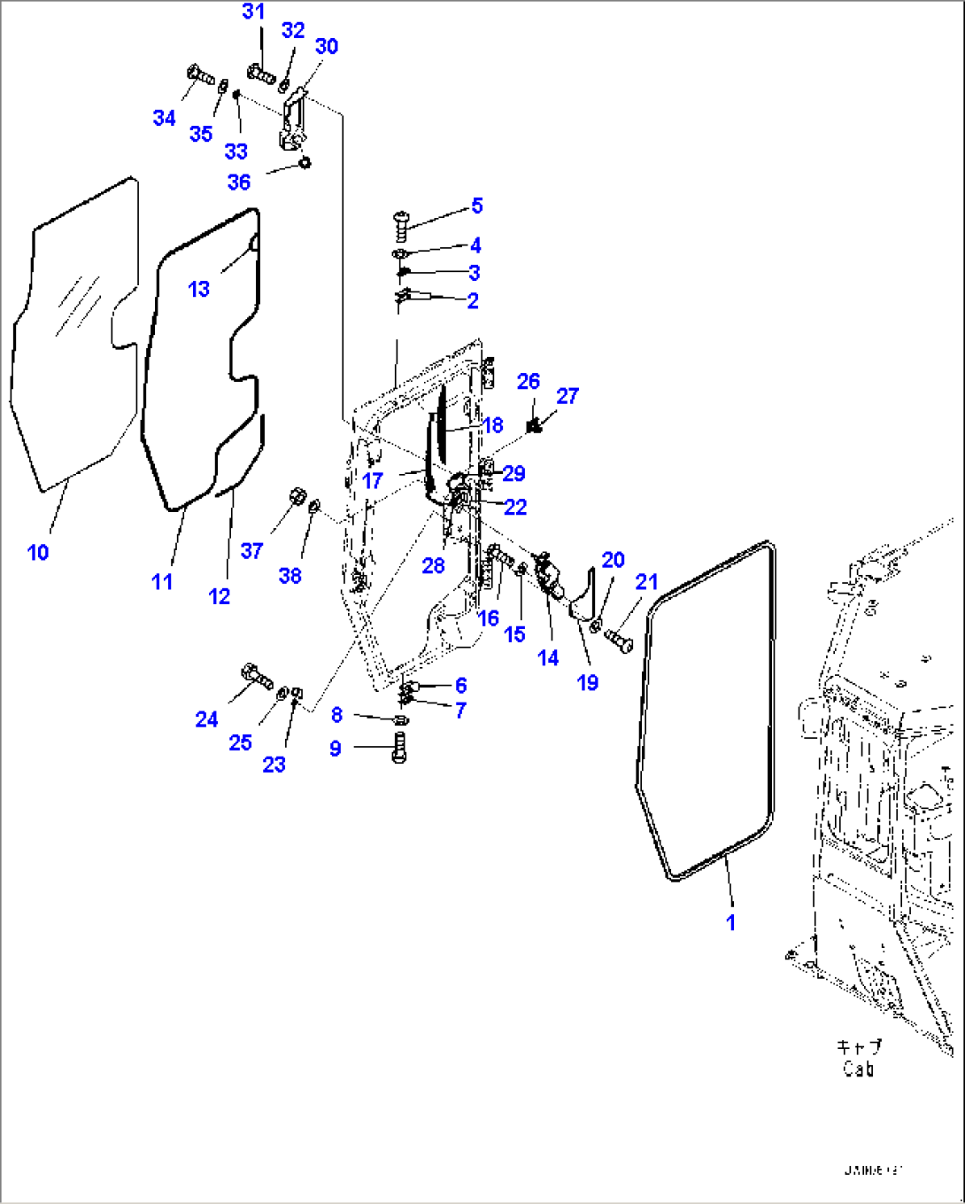 ROPS Cab, Door Damper, Window and Wiper, R.H. (#80001-80979)