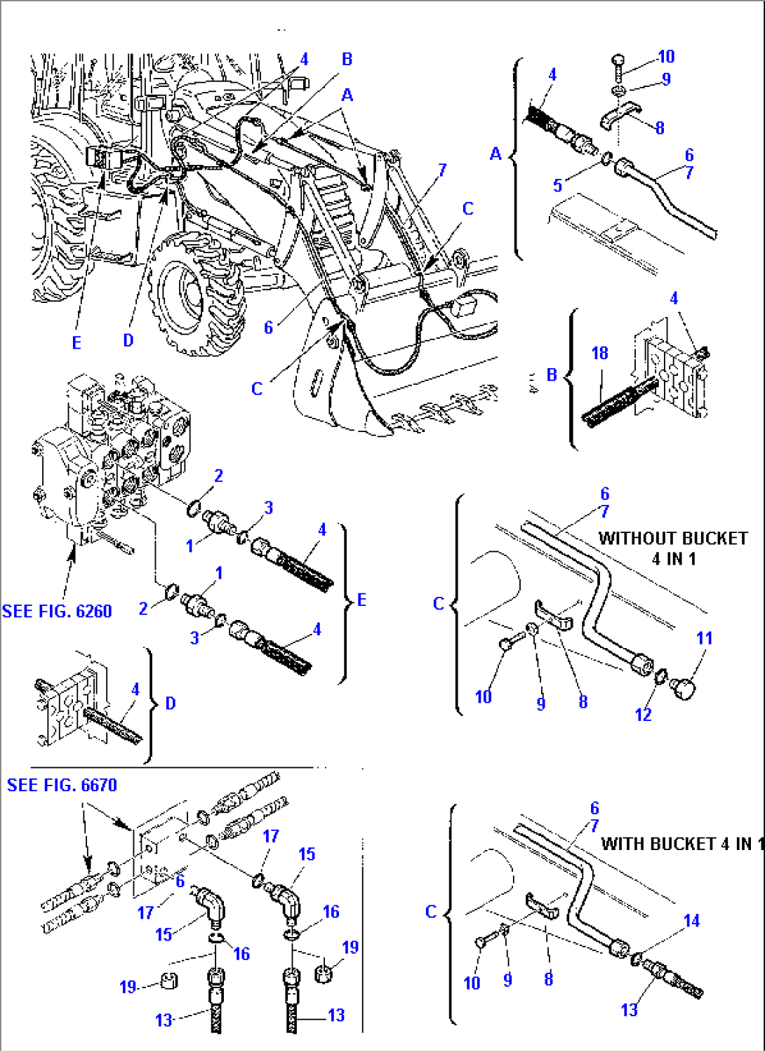 HYDRAULIC PIPING (BUCKET - 4 IN 1 CYLINDER LINE) (1/2)