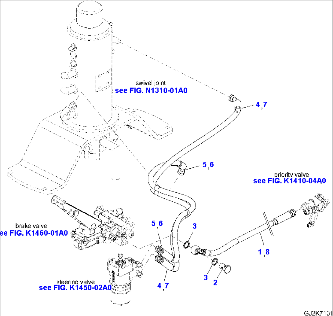 STEERING/BRAKE LINE (UPPER) - WITHOUT JOYSTICK STEERING (EXCEPT ITALY)