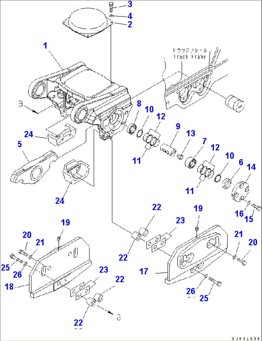 TRACK FRAME (BOGIE¤ 4TH) (L.H.) (FULL ROLLER GUARD) (COLD WEATHER (B) SPEC.)(#25001-30000)