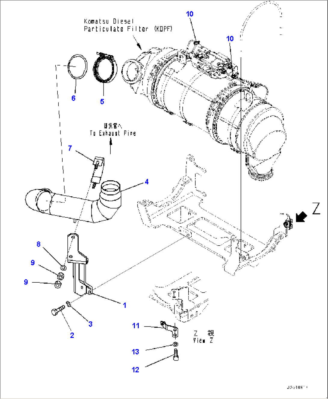 Engine Related Parts, Komatsu Diesel Particulate Filter (KDPF) Mounting (#80001-80148)