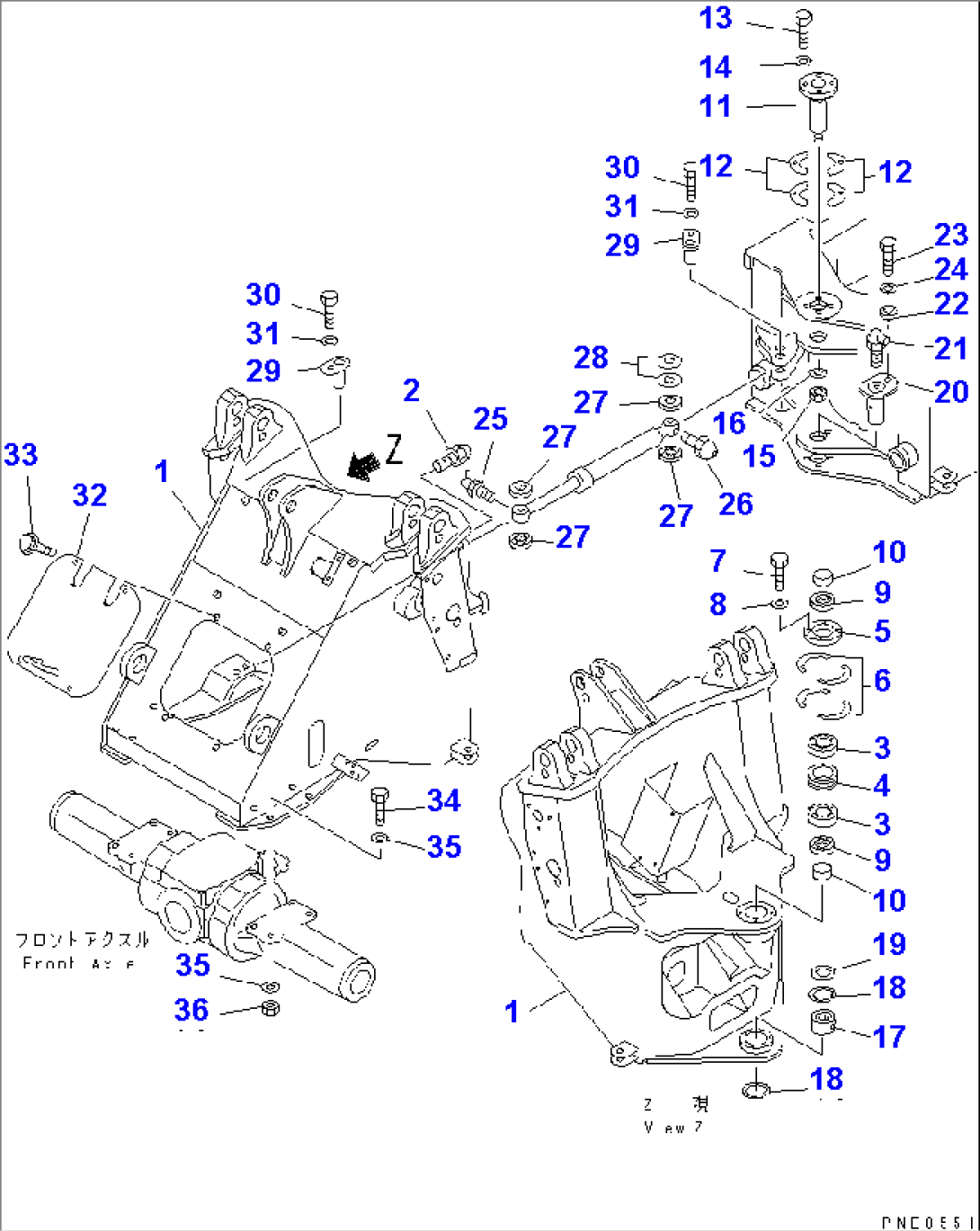 FRONT FRAME (WITH FRONT ATTACHMENT) (WITH 3-SPOOL CONTROL VALVE)(#50001-)