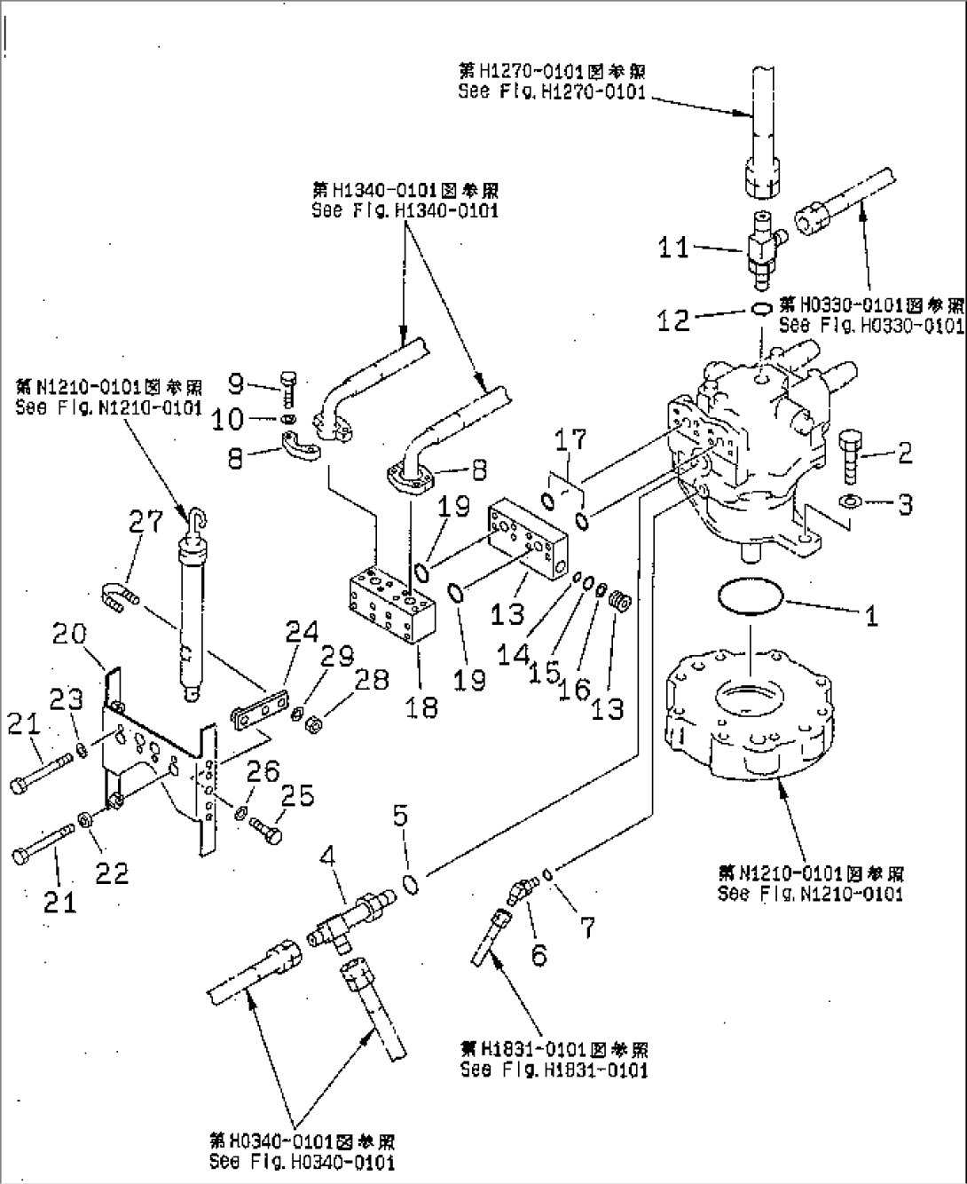 SWING MOTOR (CONNECTING PARTS) (FOR ADDITIONAL PIPING) (1 ACTUATOR) (FOR REVOLUTION ARM)(#10001-10080)