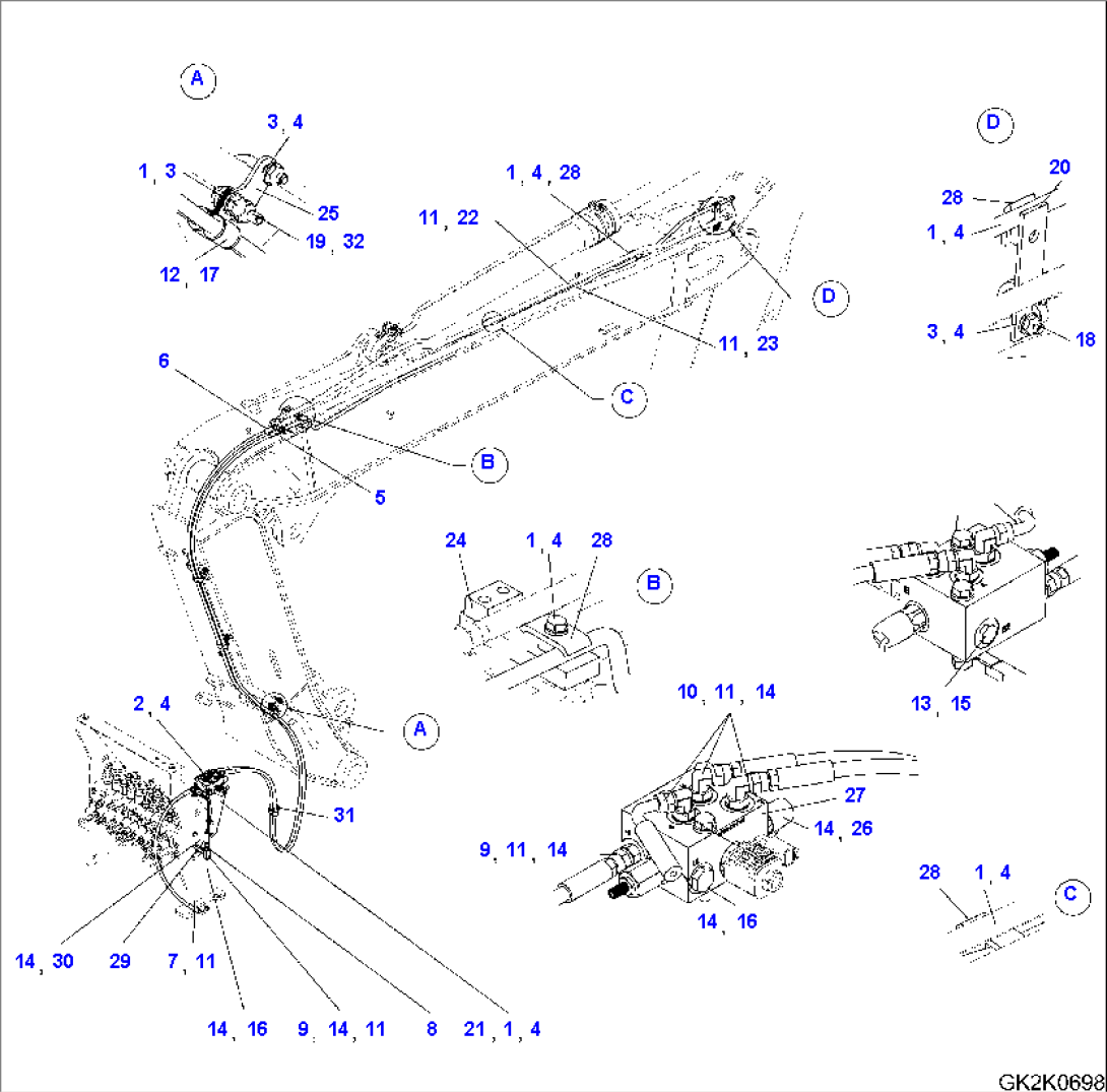 HYDRAULIC QUICK COUPLER PIPING (TWO-PIECE BOOM)