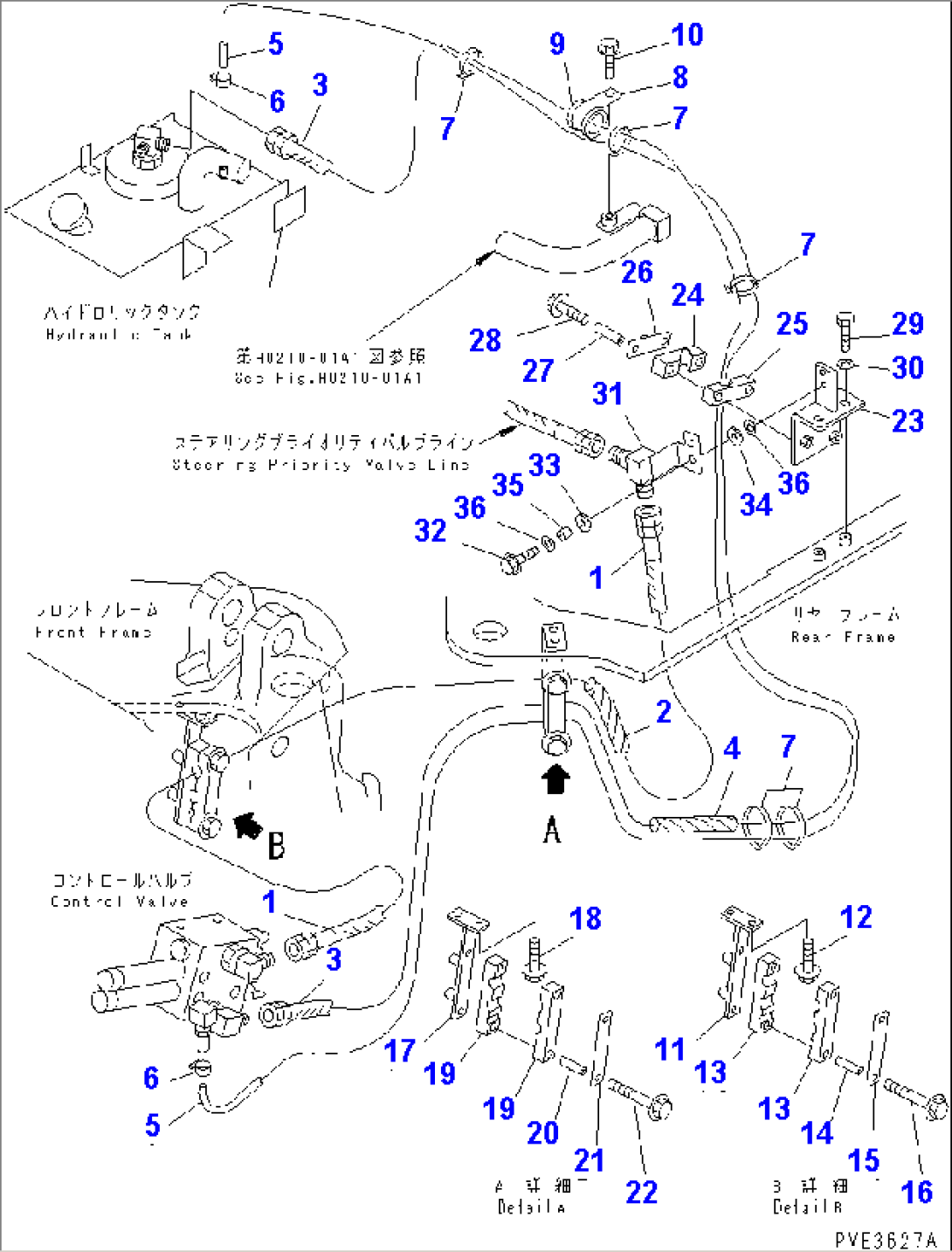 HYDRAULIC PIPING (PRIORITY VALVE TO SECURITY VALVE AND DRAIN LINE) (WITHOUT EMERGENCY STEERING)(#53001-53097)