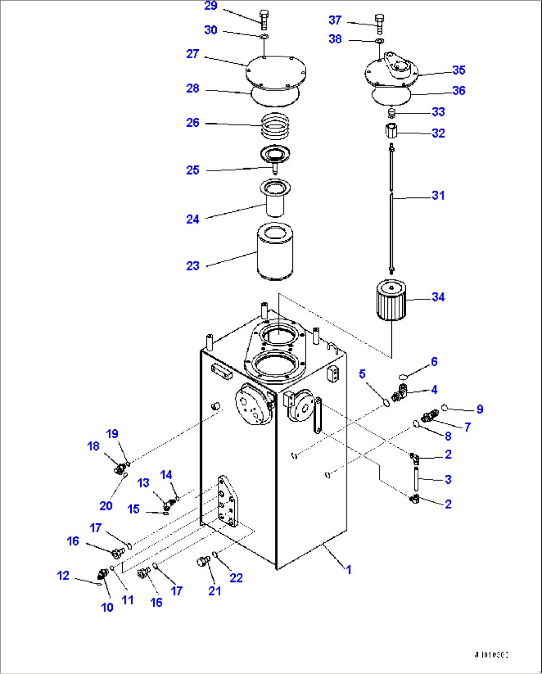 Hydraulic Tank, Tank and Elbow (#1001-)