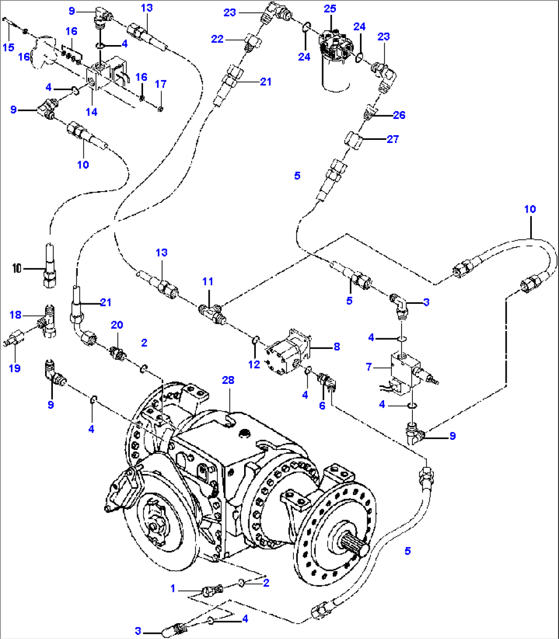 LOCK/UNLOCK DIFFERENTIAL HYDRAULIC SYSTEM WITHOUT OIL COOLER - S/N 202723 & DOWN